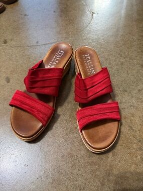 Italian Shoemakers Red Double-Strap Slide Sandals